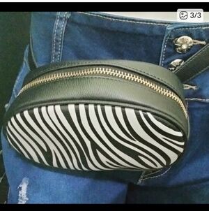 Forever 21 Black and White Animal Print Fanny Pack